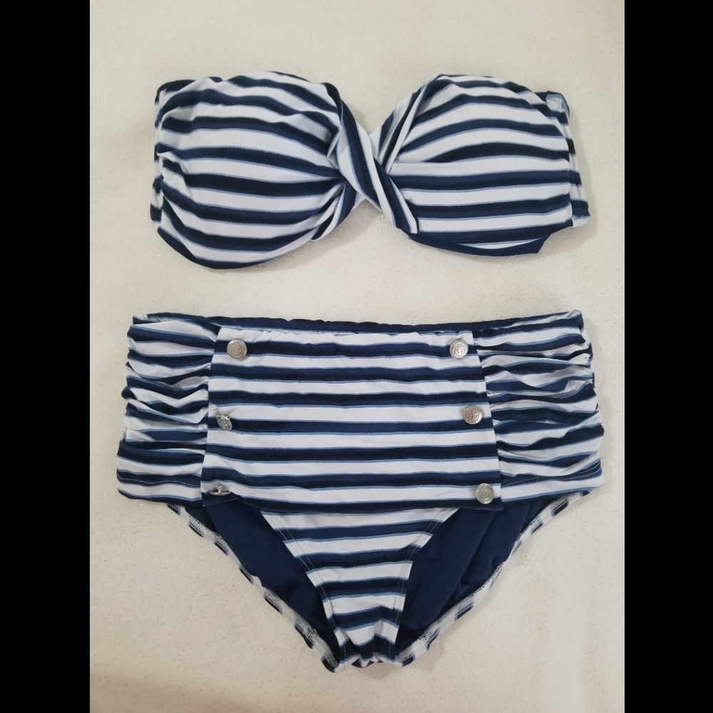 Seafolly High Rise Nautical Bikini Sz 10 perfect for 4th of July!